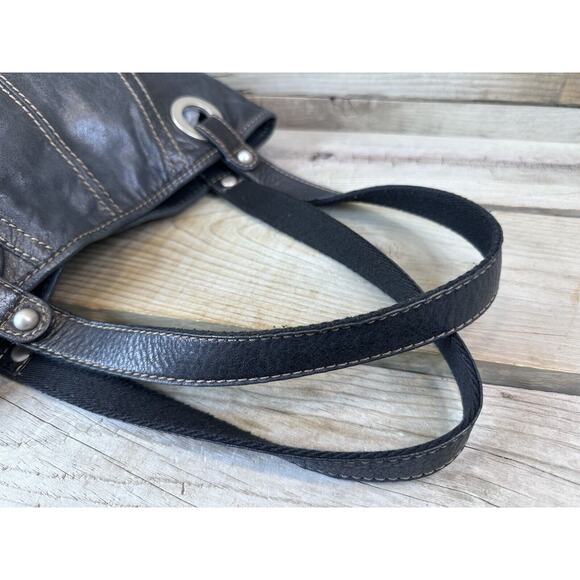 FOSSIL Long Live Vintage BLACK Leather Hathaway Tote Bag Medium - Picture 8 of 10